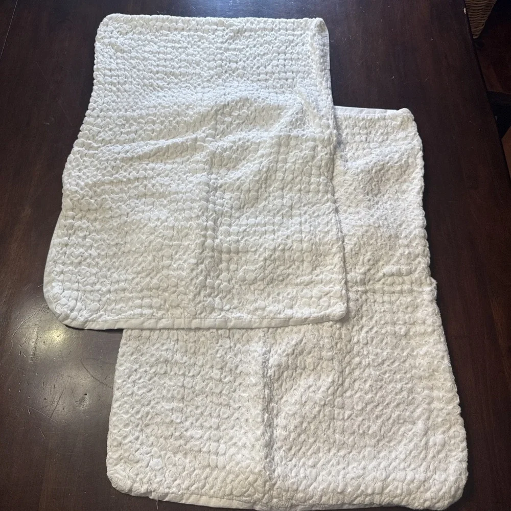 West Elm STANDARD Pillow Shams Cotton Waffle in White Textured Set Pair 2